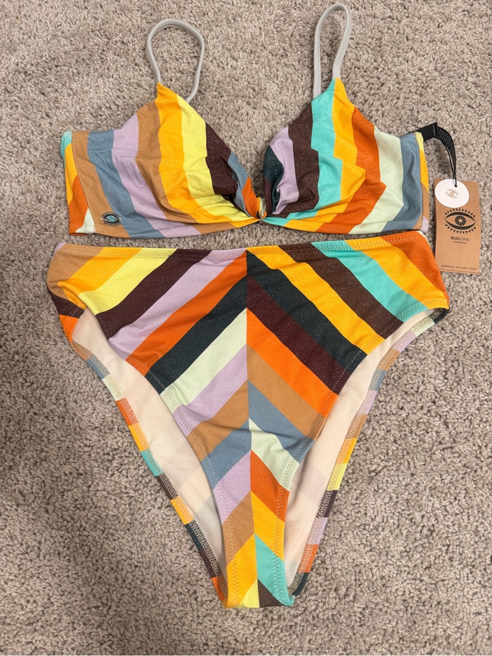 Multi-Stripe High-Waist Bikini Set in Yellow, Orange & Teal — BILLABONG